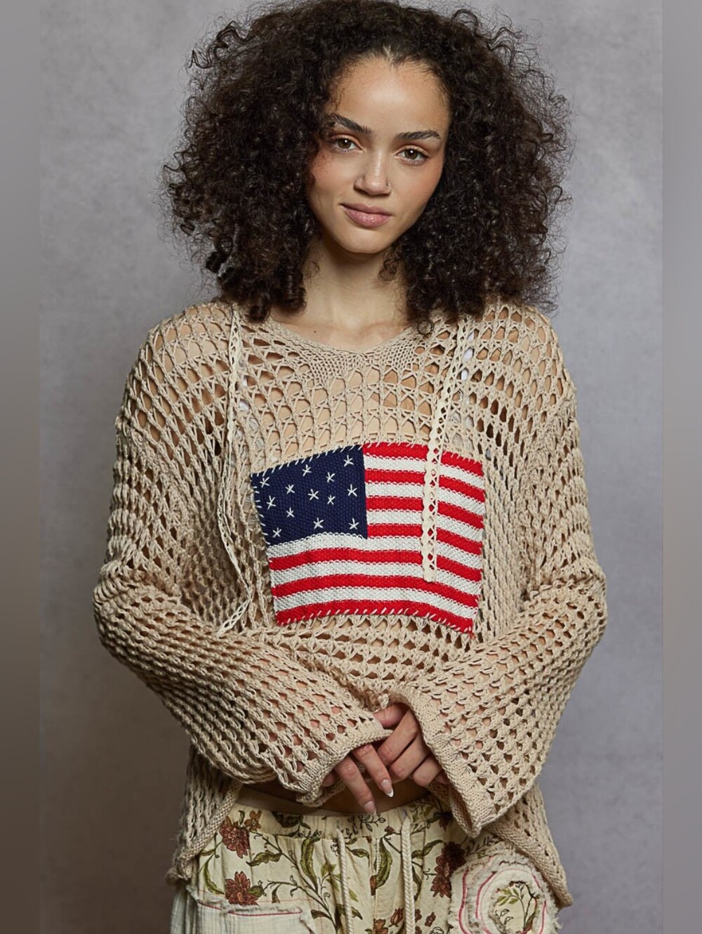1-0515 POL Crochet Americana Flag Top with Flare Sleeves
